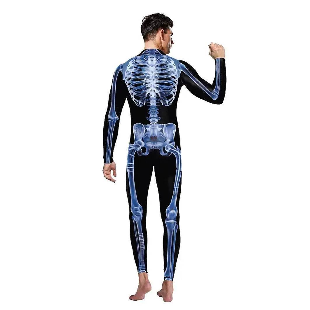 Halloween Costume Skull Cosplay Jumpsuit Skeleton Onesie Bodysuit Zentai for Adults - zzcosplay