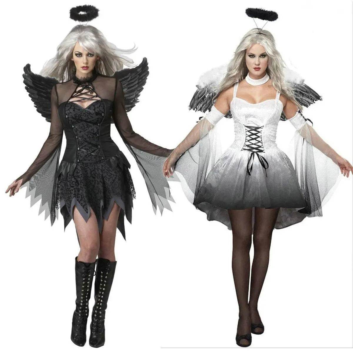 Halloween Party Masquerade Black White Angel Outfits Cosplay Costume - zzcosplay