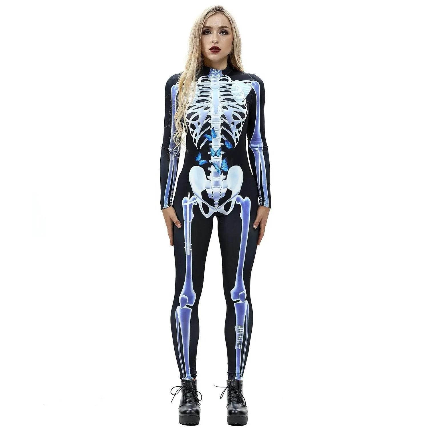 Halloween Skeleton Cosplay Costume Bodycon Jumpsuit for Women - zzcosplay