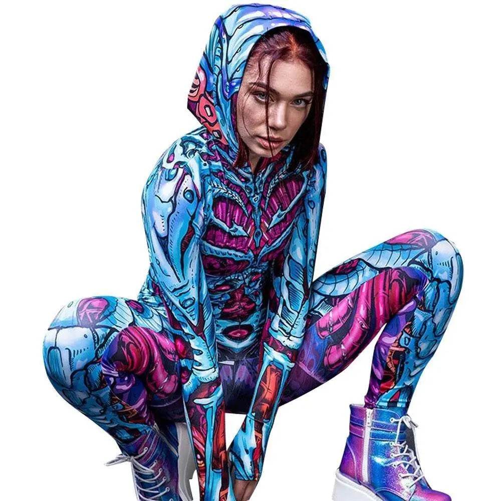 Halloween skull zombie blue and cyan zentai costumes - zzcosplay