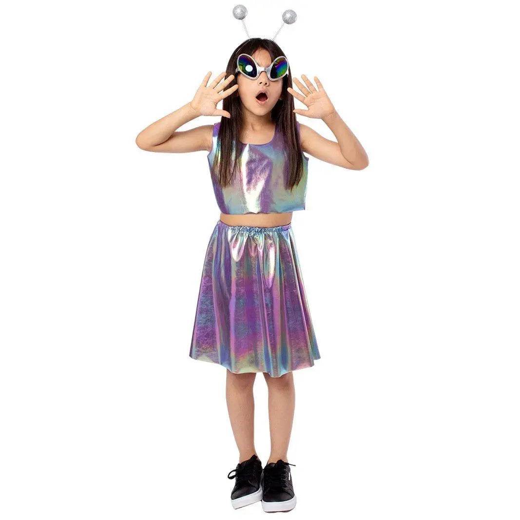 Kids Alien Role Play Costume Halloween Skirt Outfit for School Stage Performances - zzcosplay