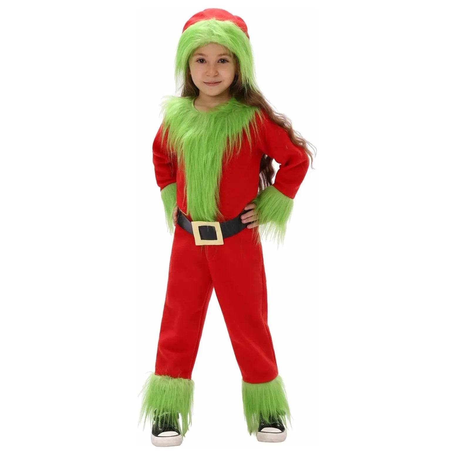 Kids The Grinch Christmas Costume Cosplay Jumpsuit Hat Belt Suit - zzcosplay