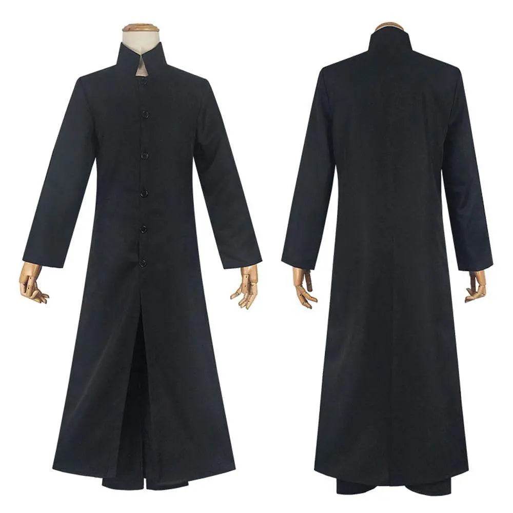 Movie The Matrix Cosplay Neo Costume Black Suit Cloak Pants Outfit Halloween Costumes for Men - zzcosplay