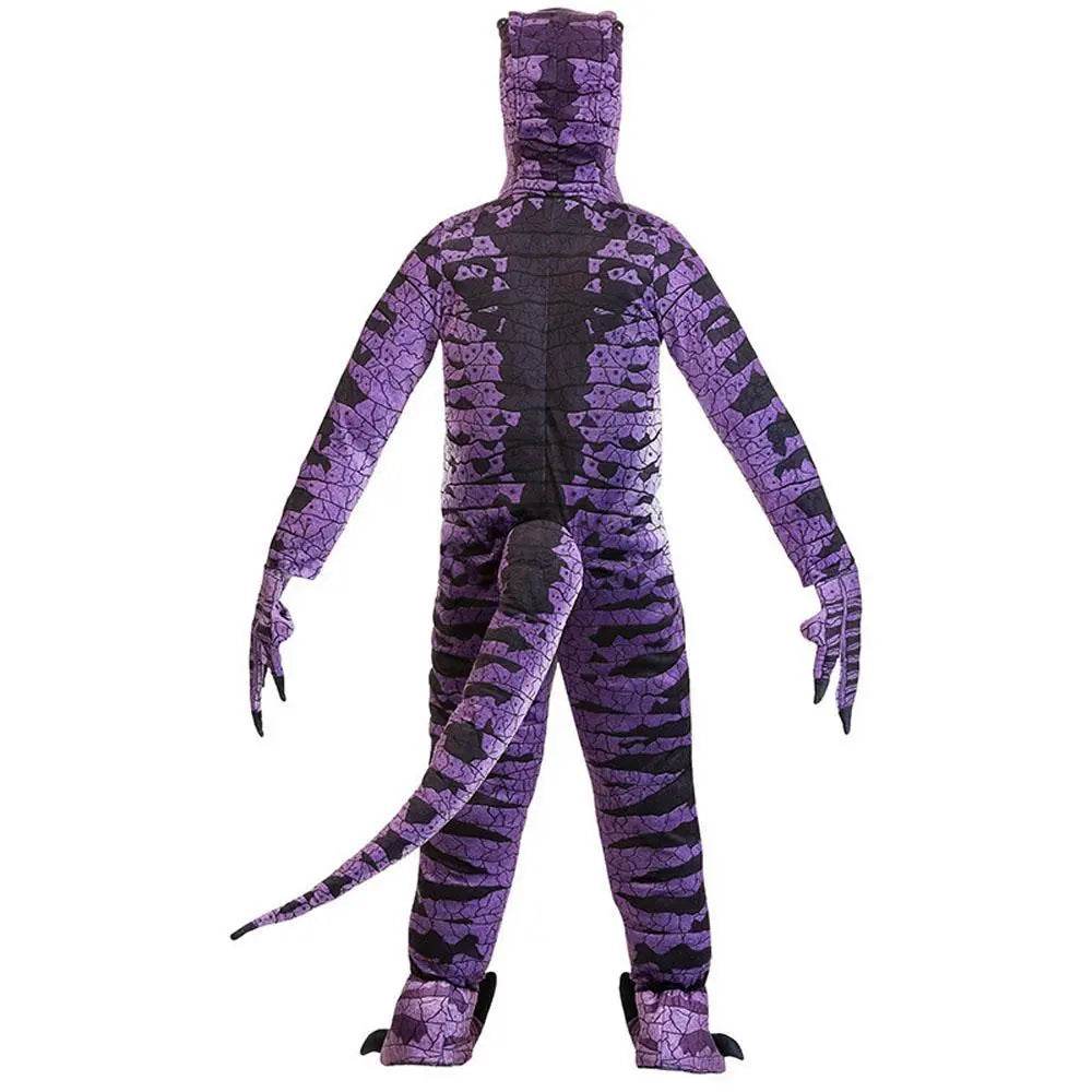 Ravenous Raptor Dinosaur Cosplay Costume Purple Hooded Jumpsuit Outfit Halloween for Kids - zzcosplay
