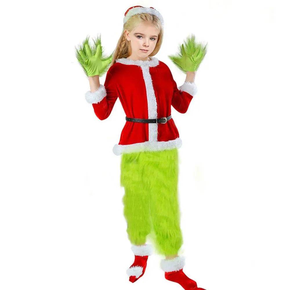 Santa Claus Tops Green Hairy The Grinch Set Christmas Costume Children - zzcosplay