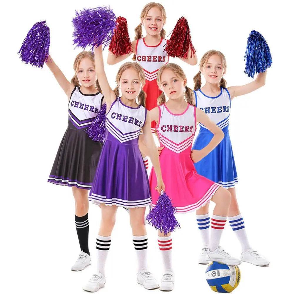 School Cheerleading Uniform Costume Cheerleader Party Dress Halloween Outfit Dress Up For Girls - zzcosplay