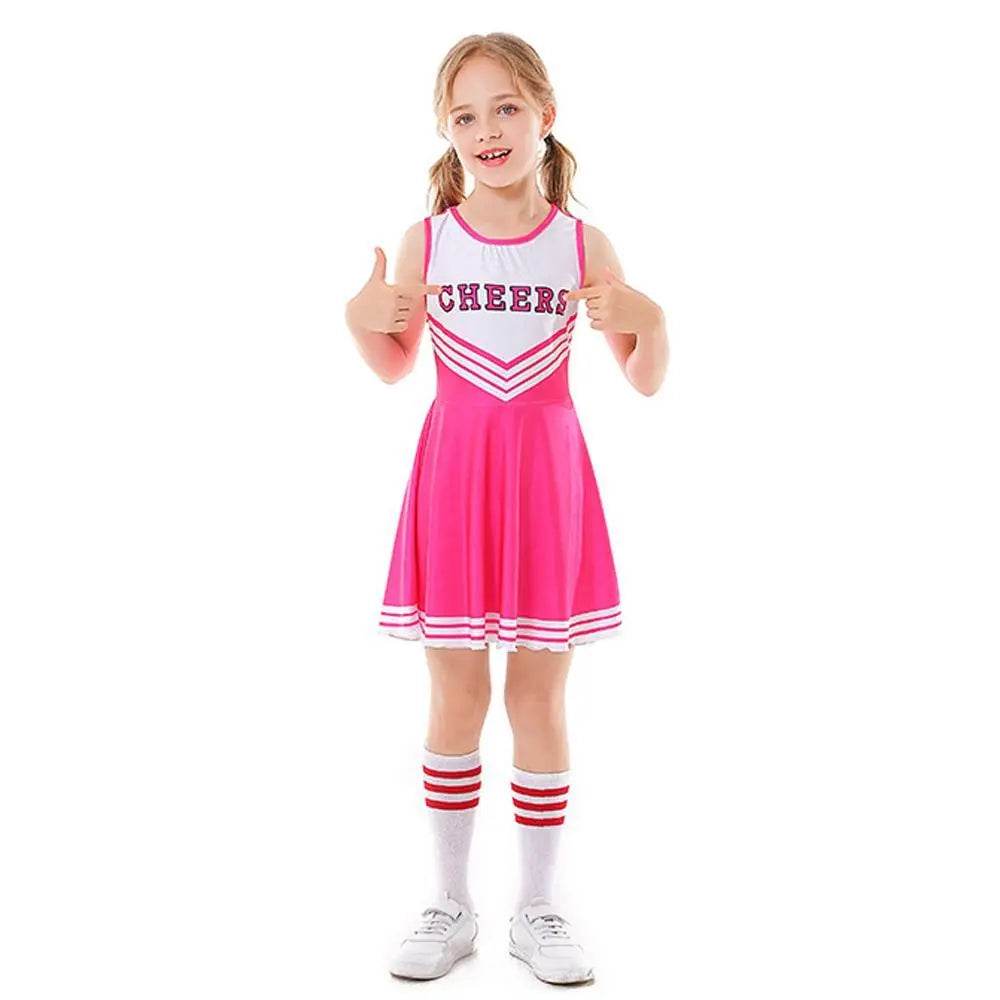 School Cheerleading Uniform Costume Cheerleader Party Dress Halloween Outfit Dress Up For Girls - zzcosplay