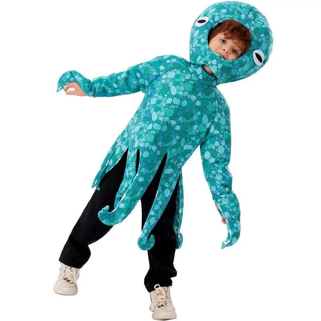 Squid Costume Blue Leggings Jumpsuit Marine Life Cosplay Halloween Christmas School Party For Kids - zzcosplay