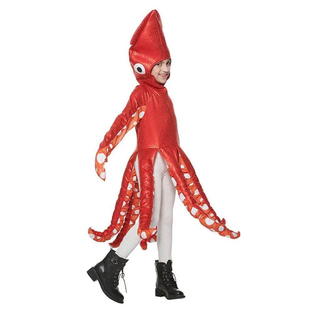 Squid Costume Red Leggings Jumpsuit Marine Life Cosplay Halloween Christmas School Party for Kids - zzcosplay