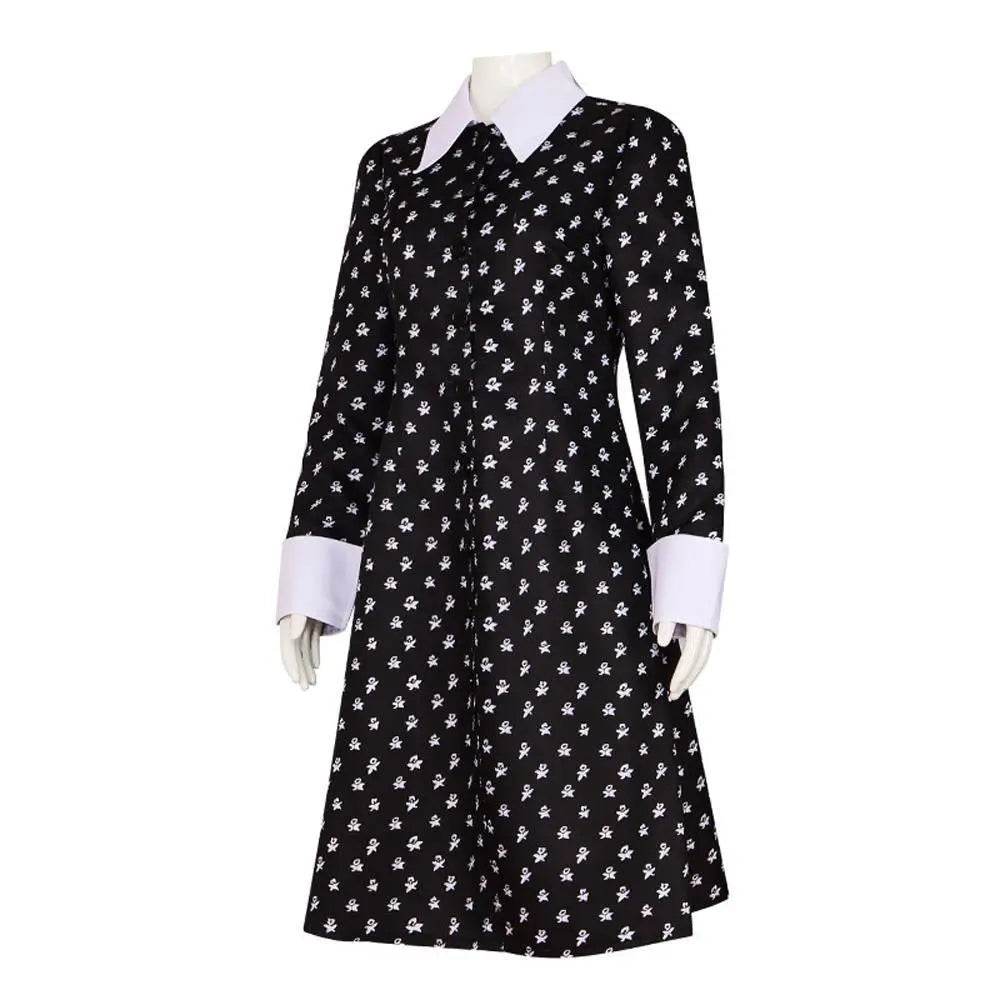 Wednesday Costume The Addams Family Cosplay Costumes Long Sleeve Printed Dress For Adult - zzcosplay