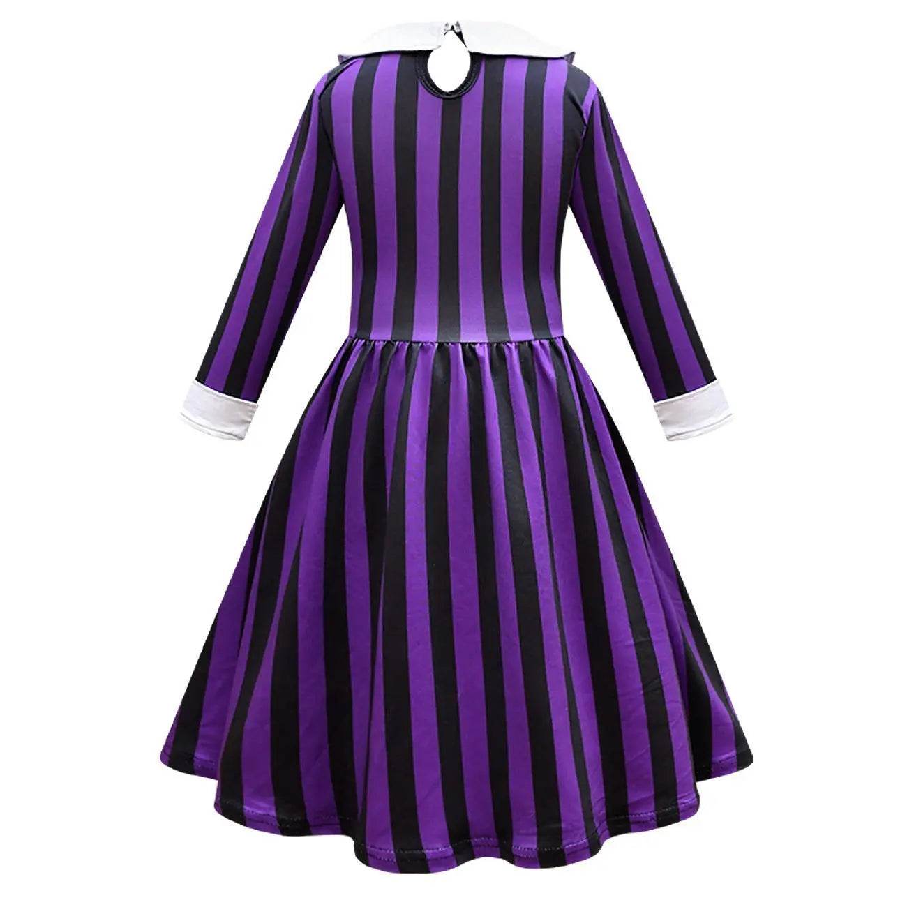 Wednesday Costume The Addams Family Cosplay Striped Dress For Kids - zzcosplay
