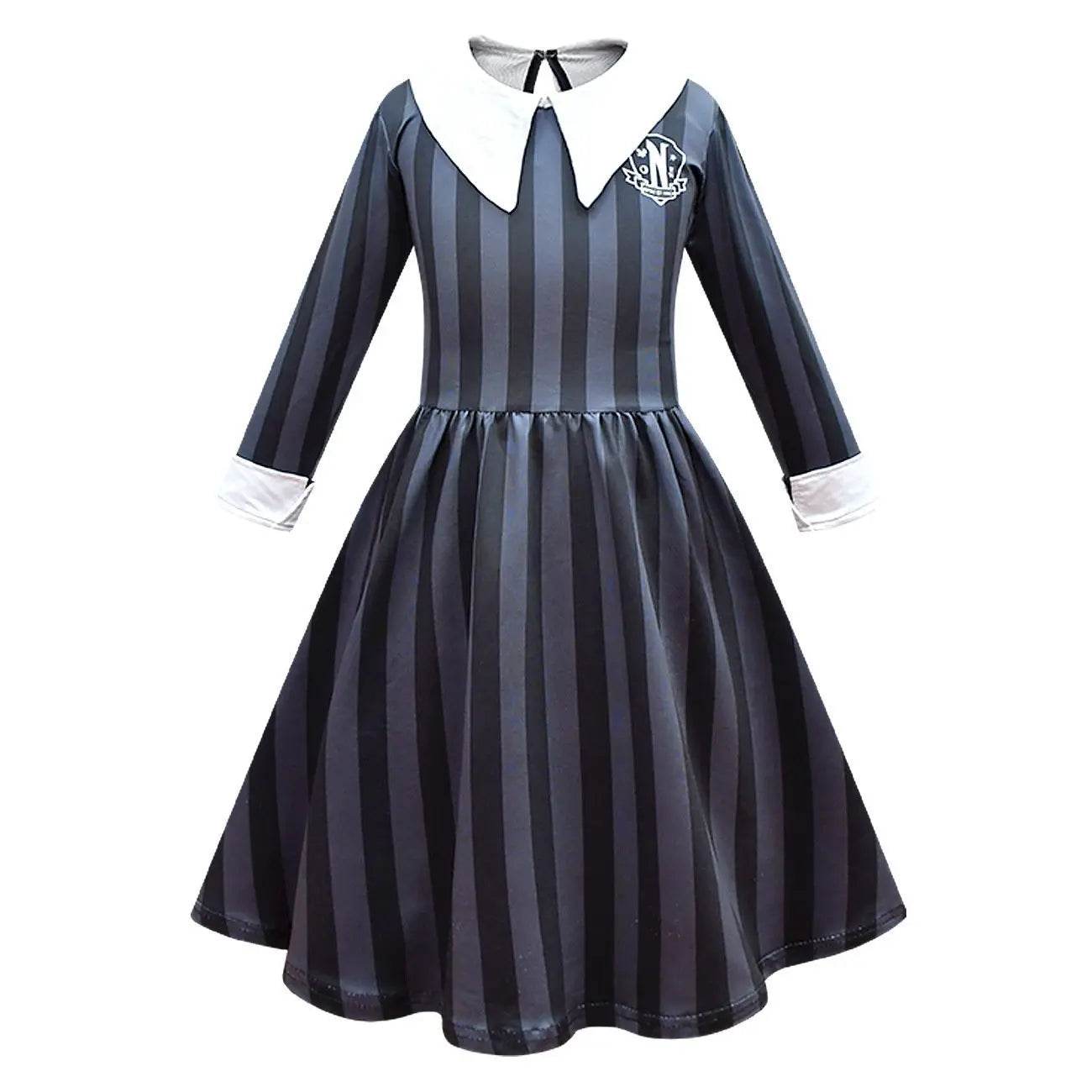 Wednesday Costume The Addams Family Cosplay Striped Dress For Kids - zzcosplay