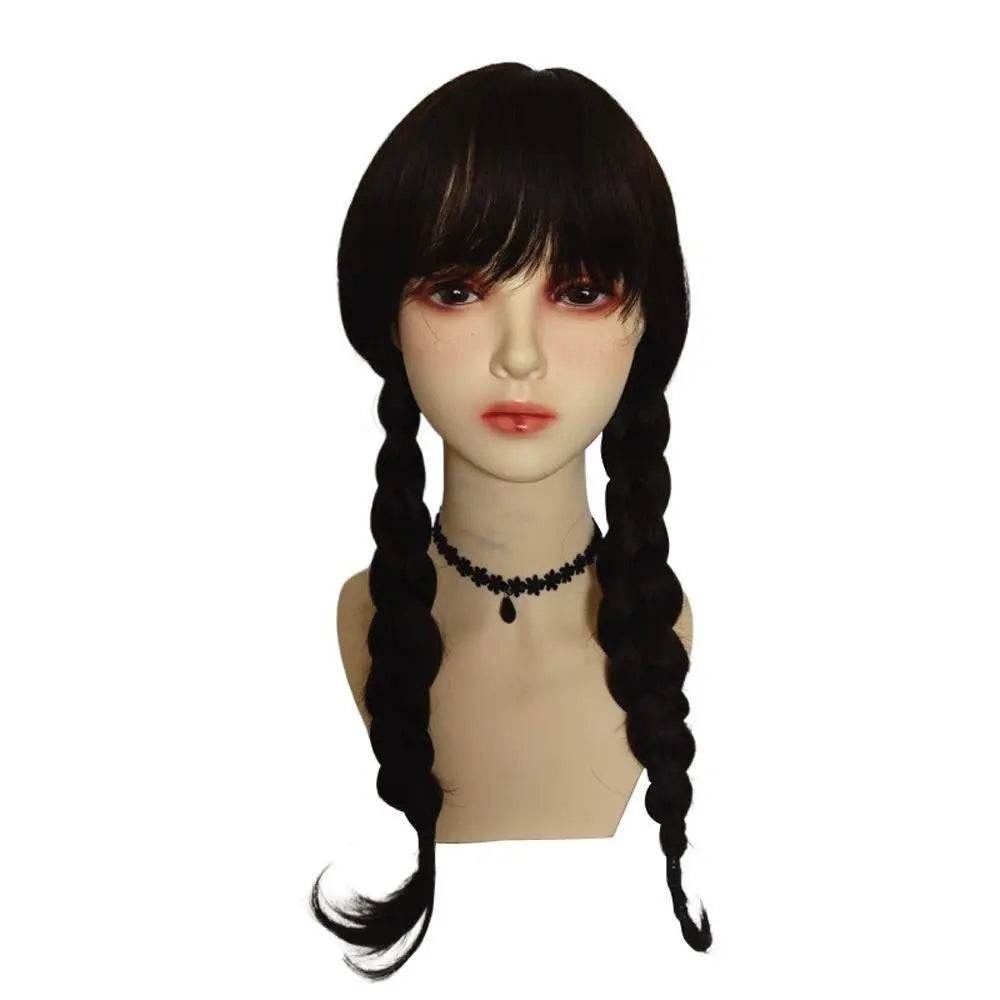 Wednesday Wig The Addams Family Cosplay Black Double Ponytail Braid Wig For Adult - zzcosplay