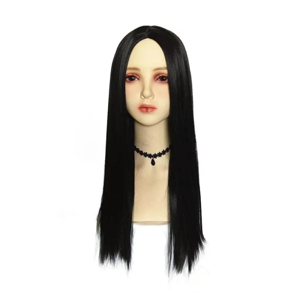Wednesday's Mom Wig The Addams Family Cosplay Black Middle Parted Straight Wig For Adult - zzcosplay
