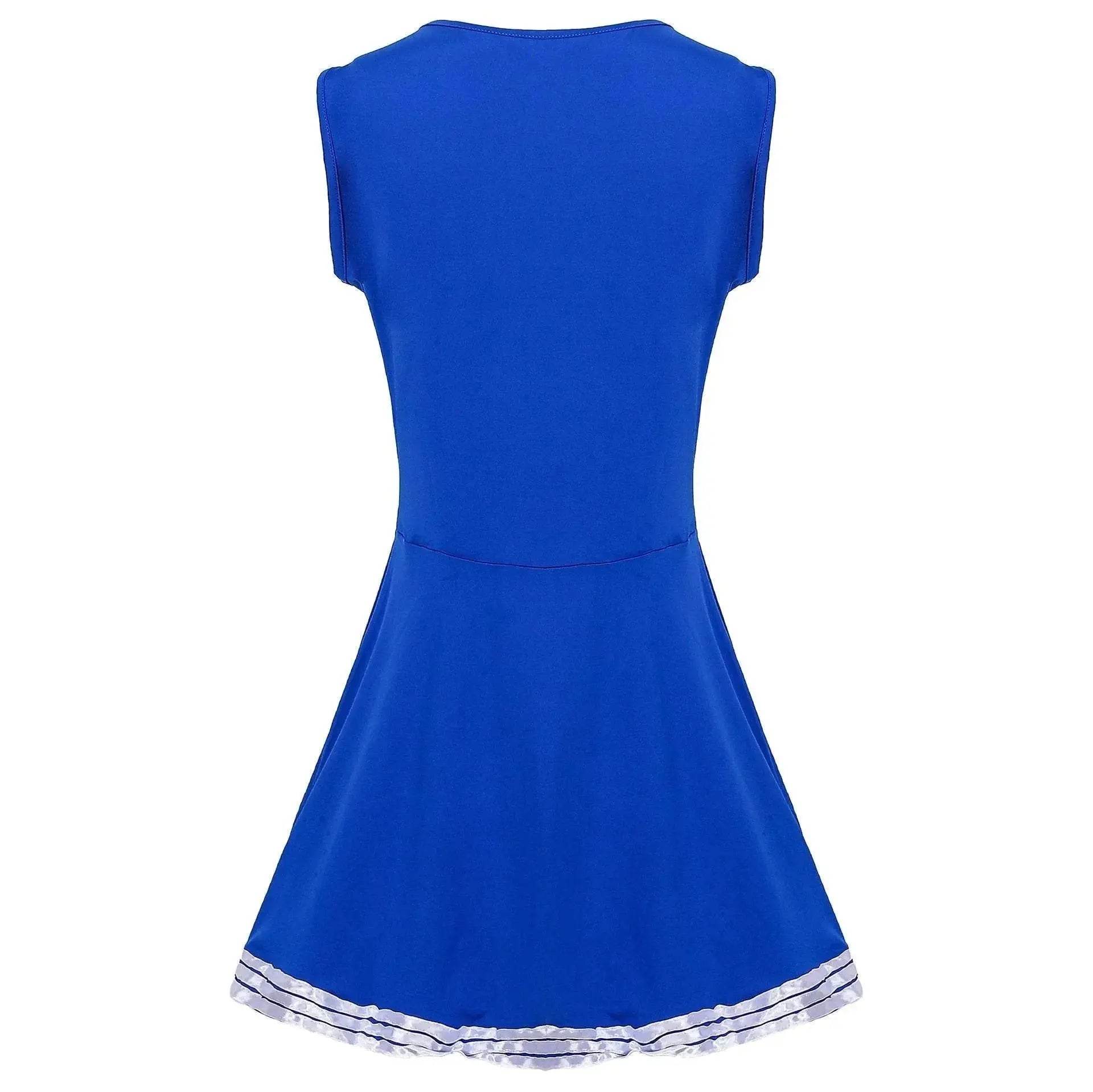 Women Cheerleader Costume Outfit With Poms Fancy Uniform Sports Dress - zzcosplay