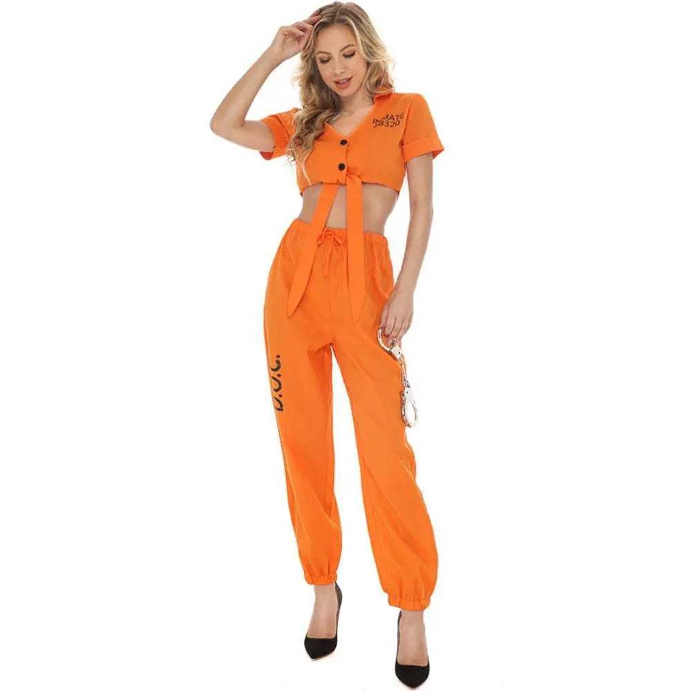 Women Prisoner Costume Halloween Cosplay Jumpsuit Female - zzcosplay