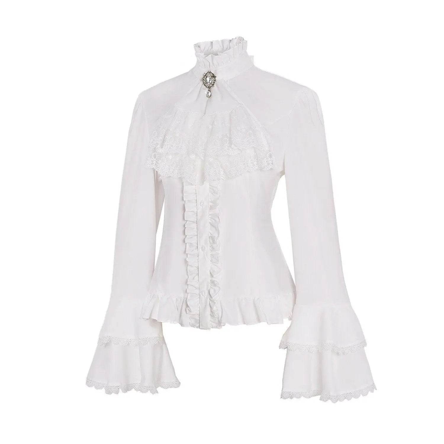 Women's Lolita Palace Retro Blouse Long Bell Sleeve Ruffled Shirt - zzcosplay