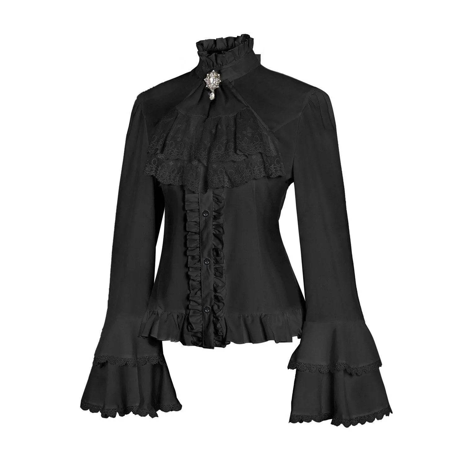 Women's Lolita Palace Retro Blouse Long Bell Sleeve Ruffled Shirt - zzcosplay