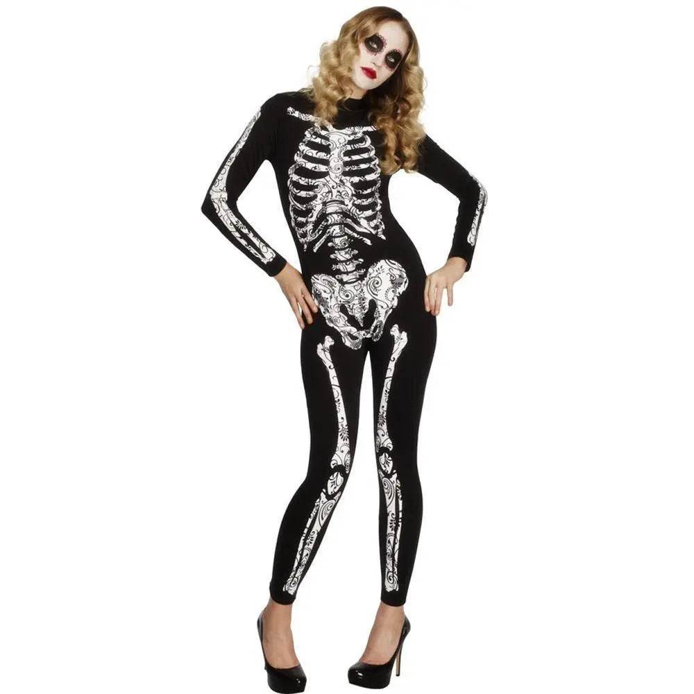 Women's Spandex Printed Skull Skeleton Costume Catsuit Halloween - zzcosplay