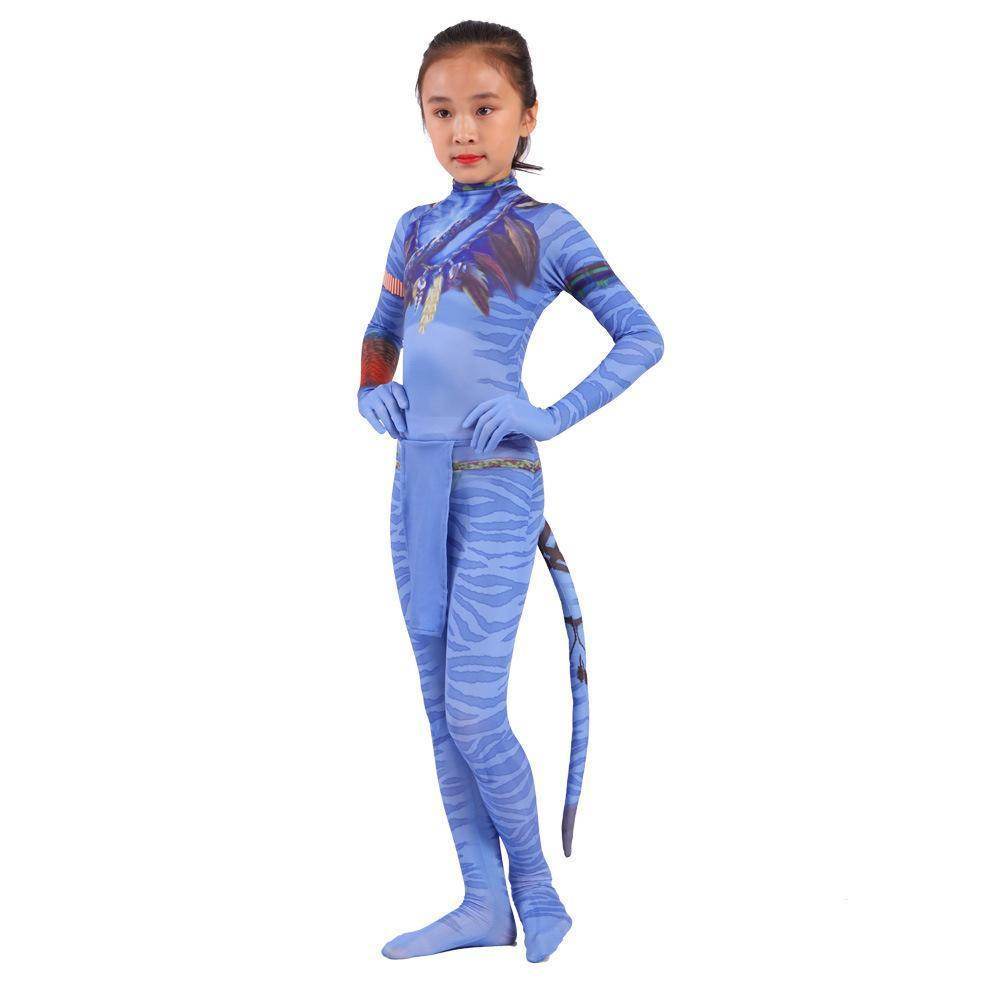 Avatar 2 Neytiri Battle Costume Tail Suit Unisex Jumpsuit Halloween Cosplay Zentai Bodysuit for Adult Kids - zzcosplay
