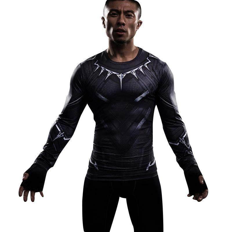 Black Panther Superhero Sport Men T-shirts Long Sleeve Tee - zzcosplay