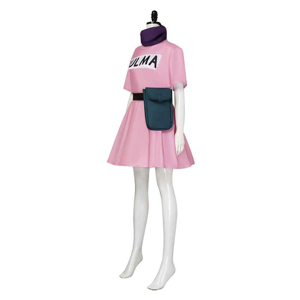 Bulma Cosplay Costume Pink Dress with Pouch