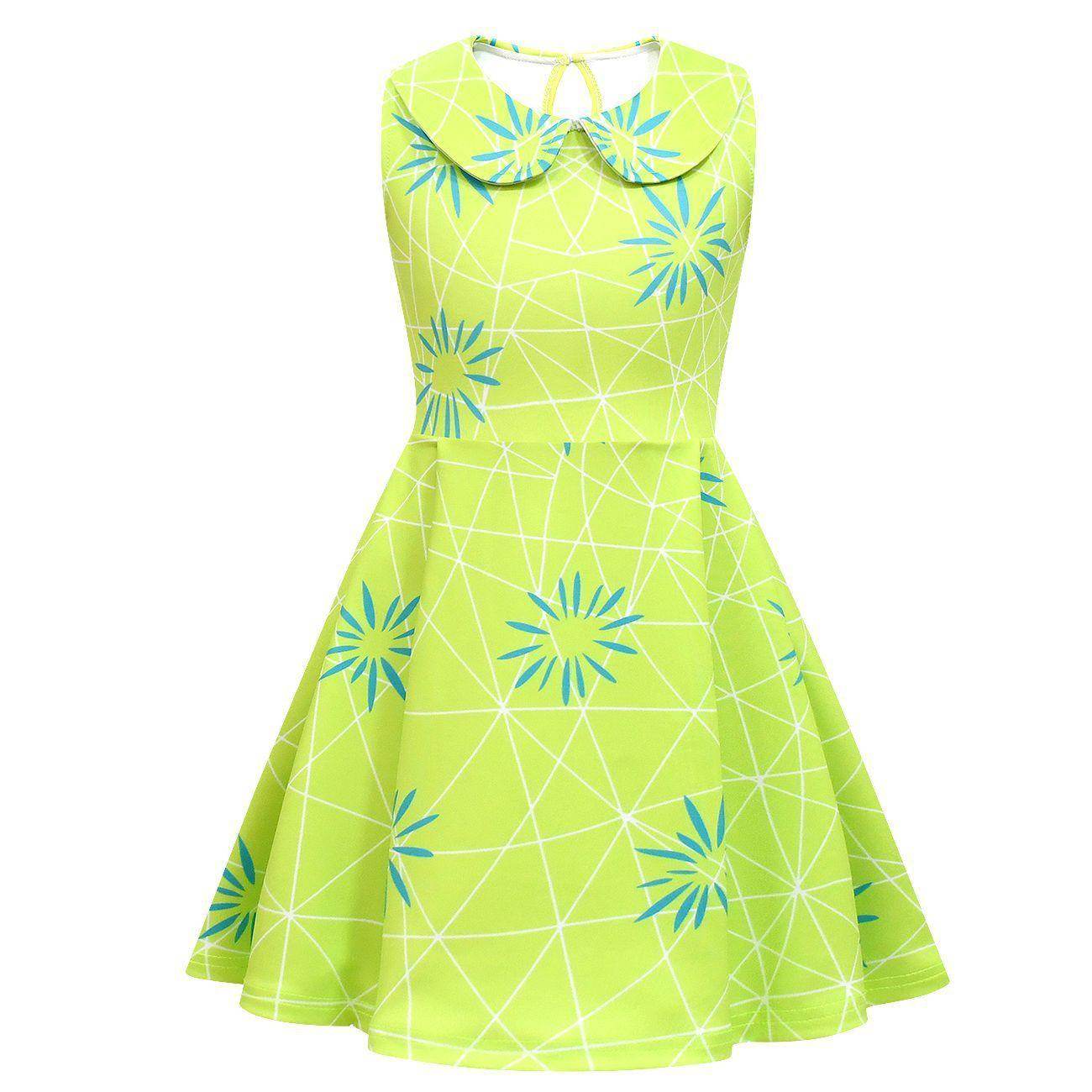Inside Out Joy Costume Collared Dress for Girls Sleeveless Dress with Bag - zzcosplay