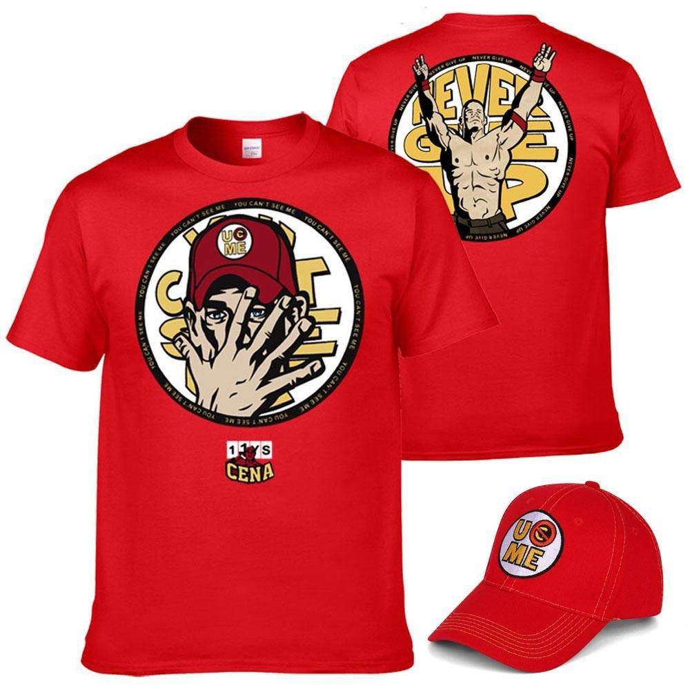 John Cena Costume Set With T-shirt Hat for Adult Kids Boys - zzcosplay