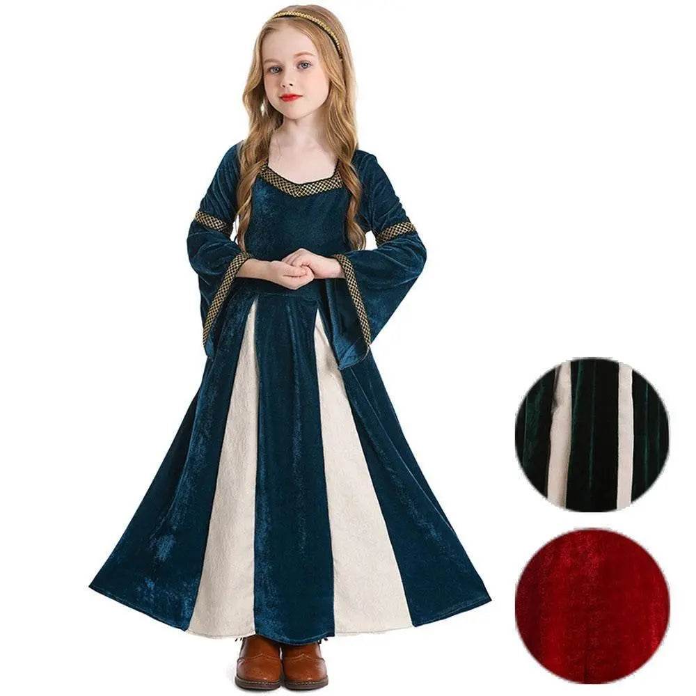 medieval fancy dress Costume Girls Children long dress with trumpet sleeves - zzcosplay