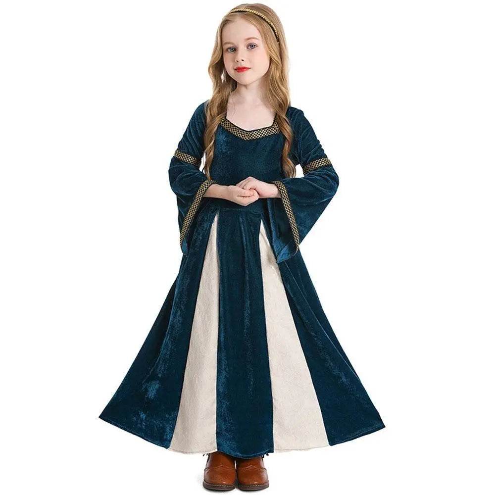medieval fancy dress Costume Girls Children long dress with trumpet sleeves - zzcosplay
