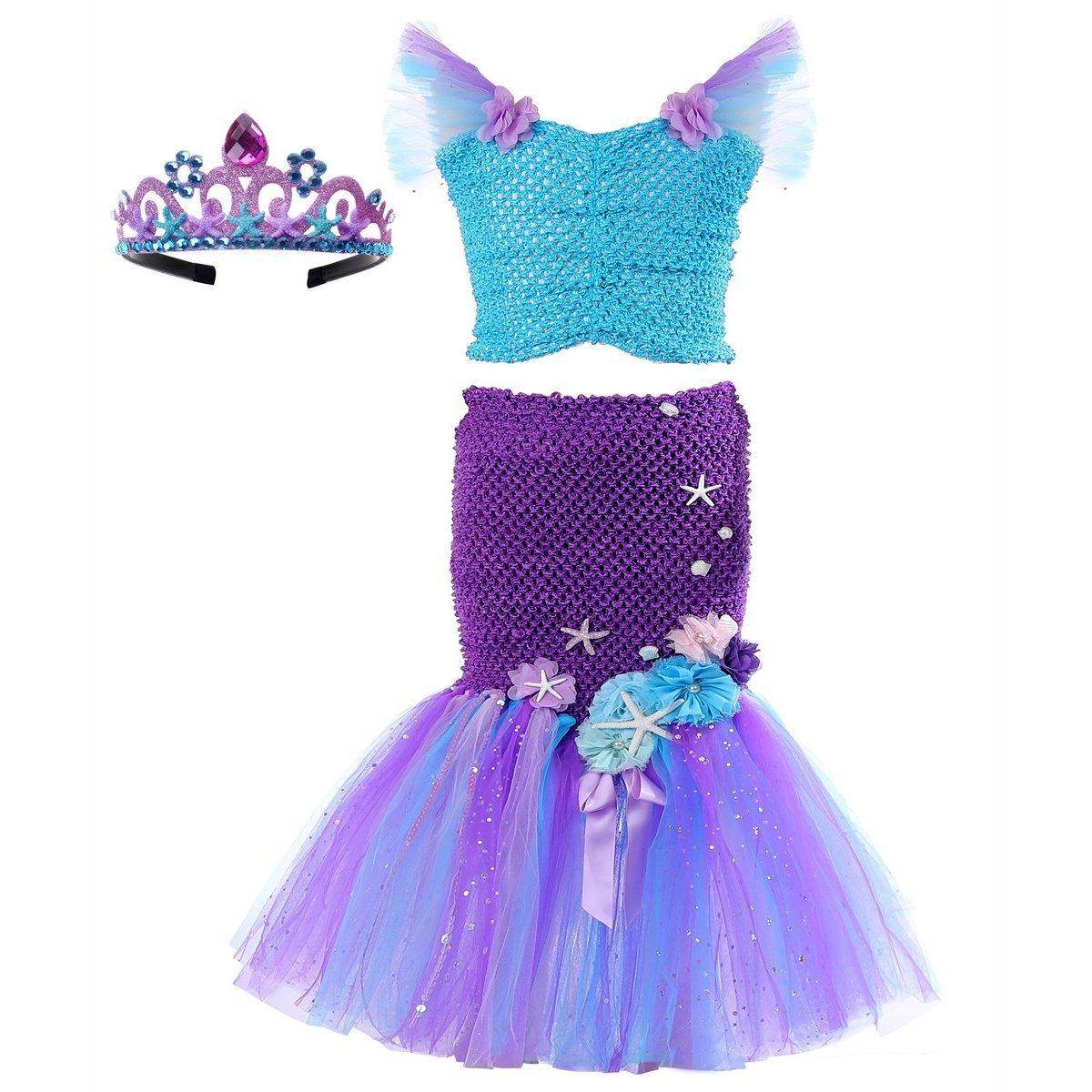 Mermaid Princess Costume Kids Girls Cosplay Party Tutu Dress Halloween Outfit - zzcosplay
