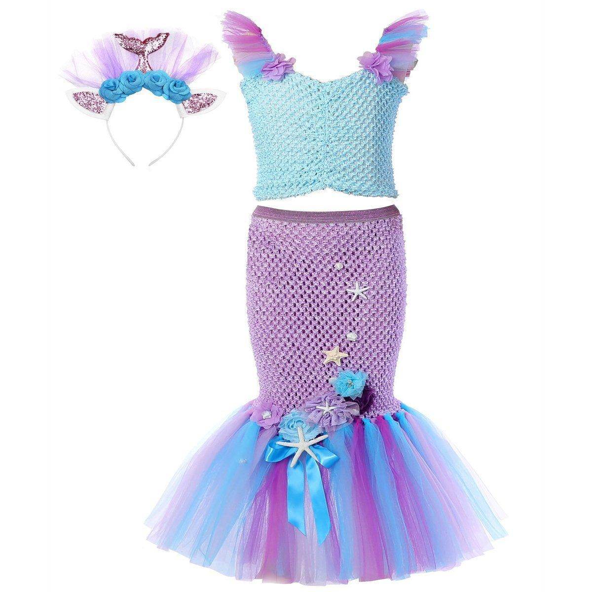 Mermaid Princess Costume Kids Girls Cosplay Party Tutu Dress Halloween Outfit - zzcosplay