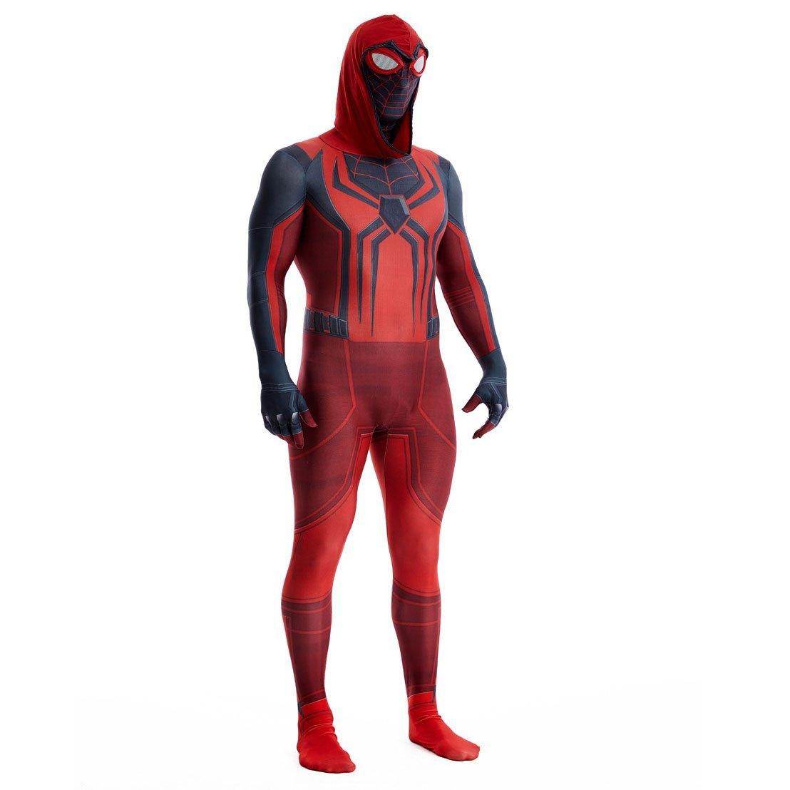 Miles Morales Crimson Cowl Spider Man Costume Red Cape Halloween Cosplay for Kids and Adults - zzcosplay