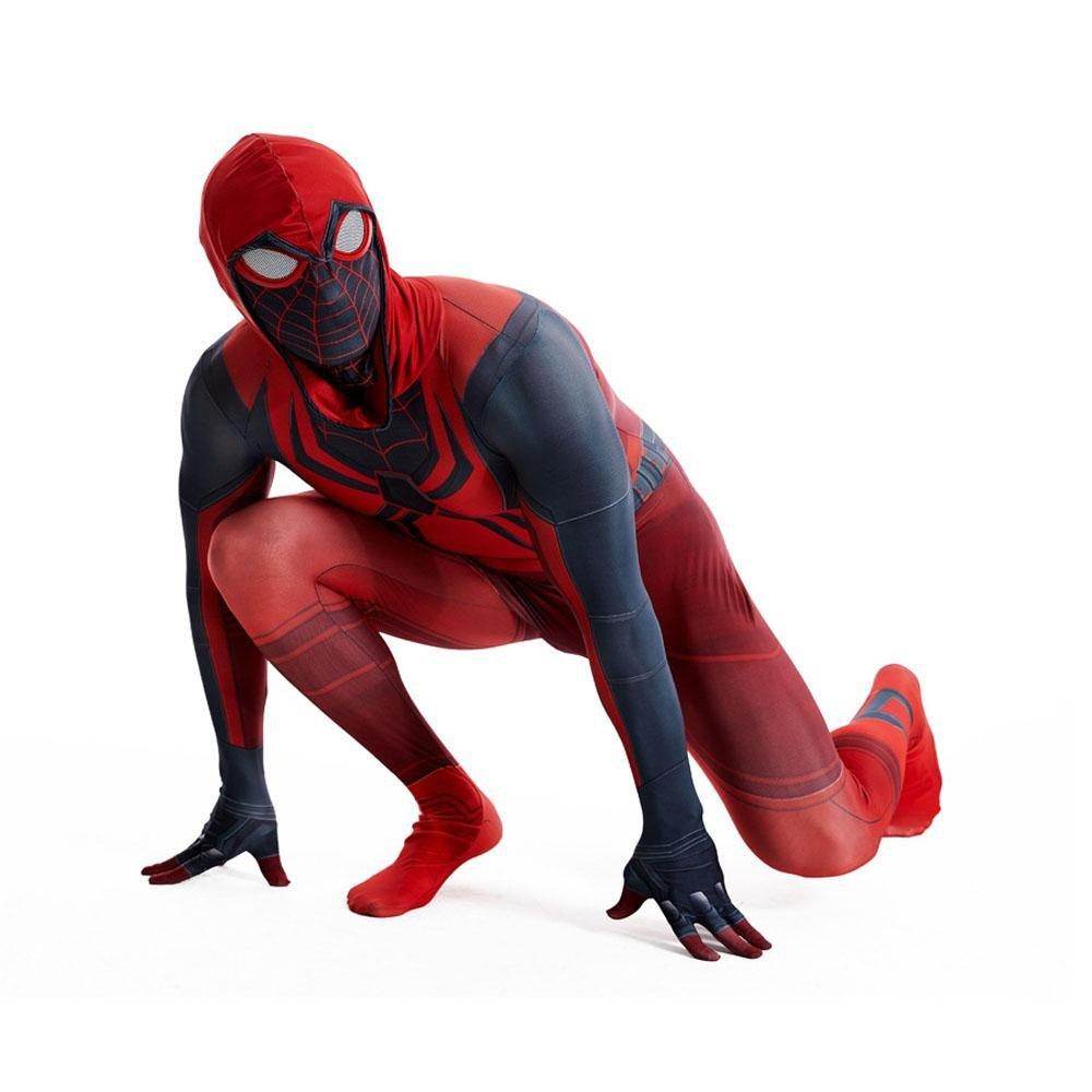 Miles Morales Crimson Cowl Spider Man Costume Red Cape Halloween Cosplay for Kids and Adults - zzcosplay