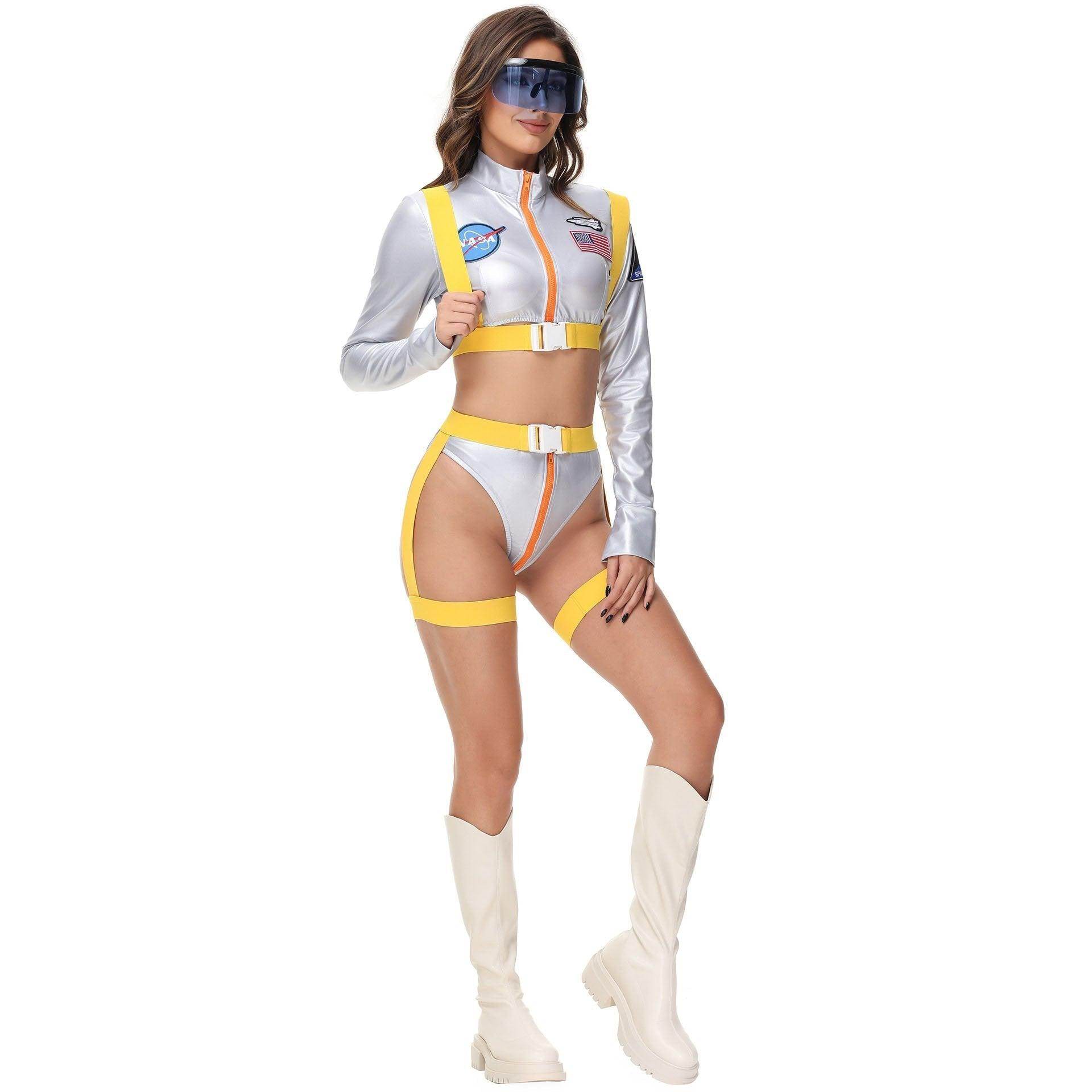 Nightclub Fun Gold Stamped Space Suit Astronaut Female Costume Music Festival Halloween - zzcosplay