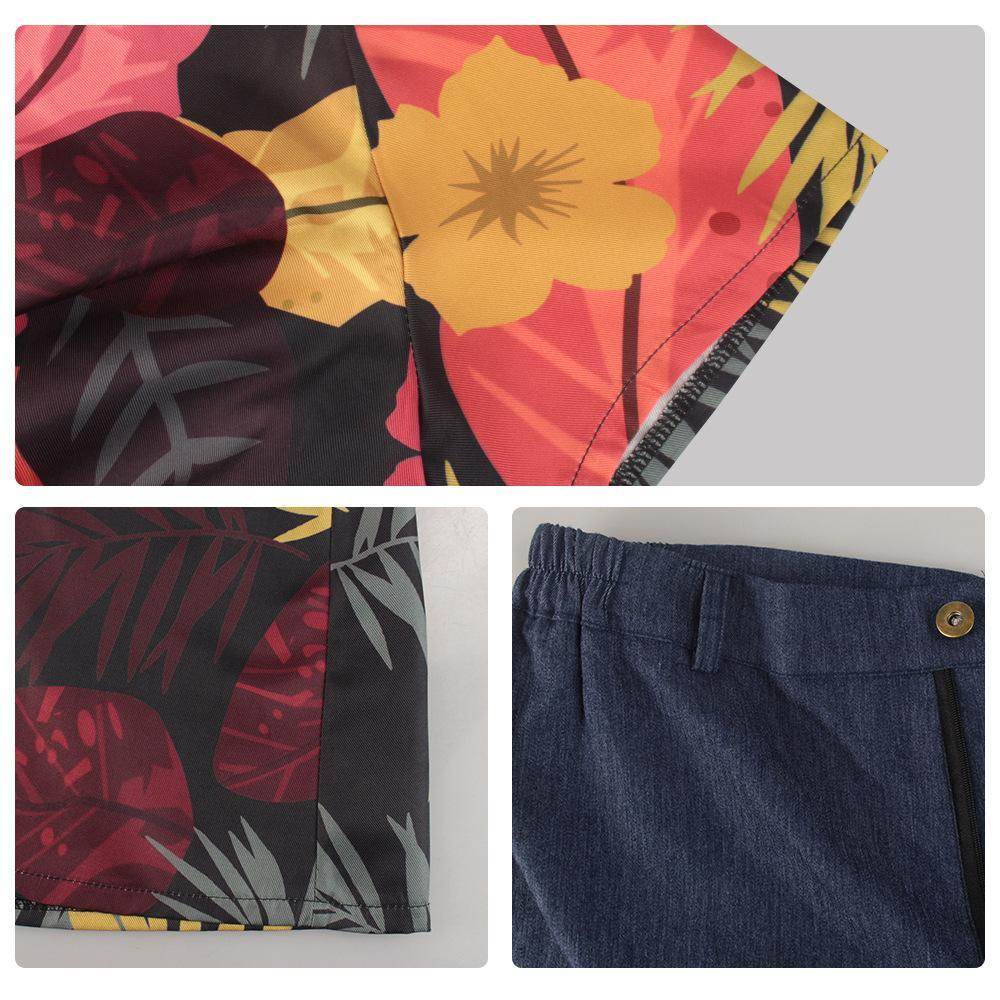 one picece luffy costume live floral shirt Anime Cosplay with straw hat - zzcosplay