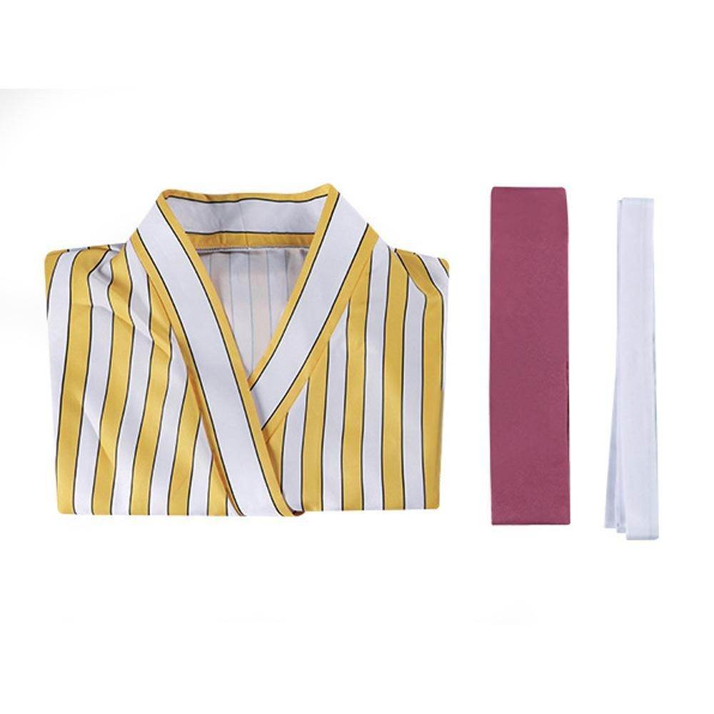 One Piece Wano Country Sanji Yellow striped kimono Costume Party Carnival Cosplay Full Set - zzcosplay