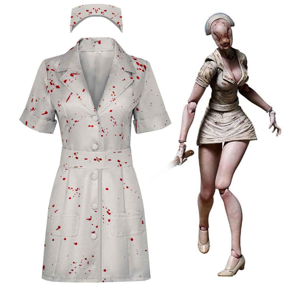 Silent Hill Nurse Cosplay Costume with Blood Splatter